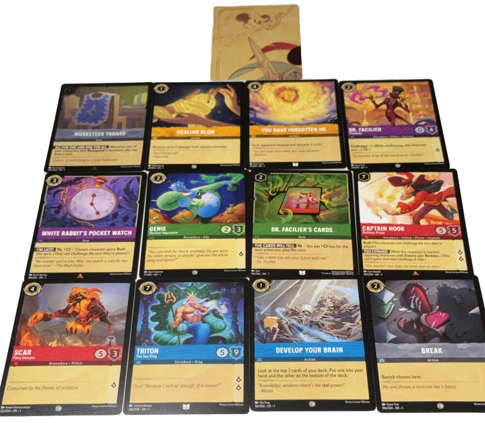 Disney Lorcana First Chapter Card Lot 12x Musketeer Tabard Foil, Facilier Hook